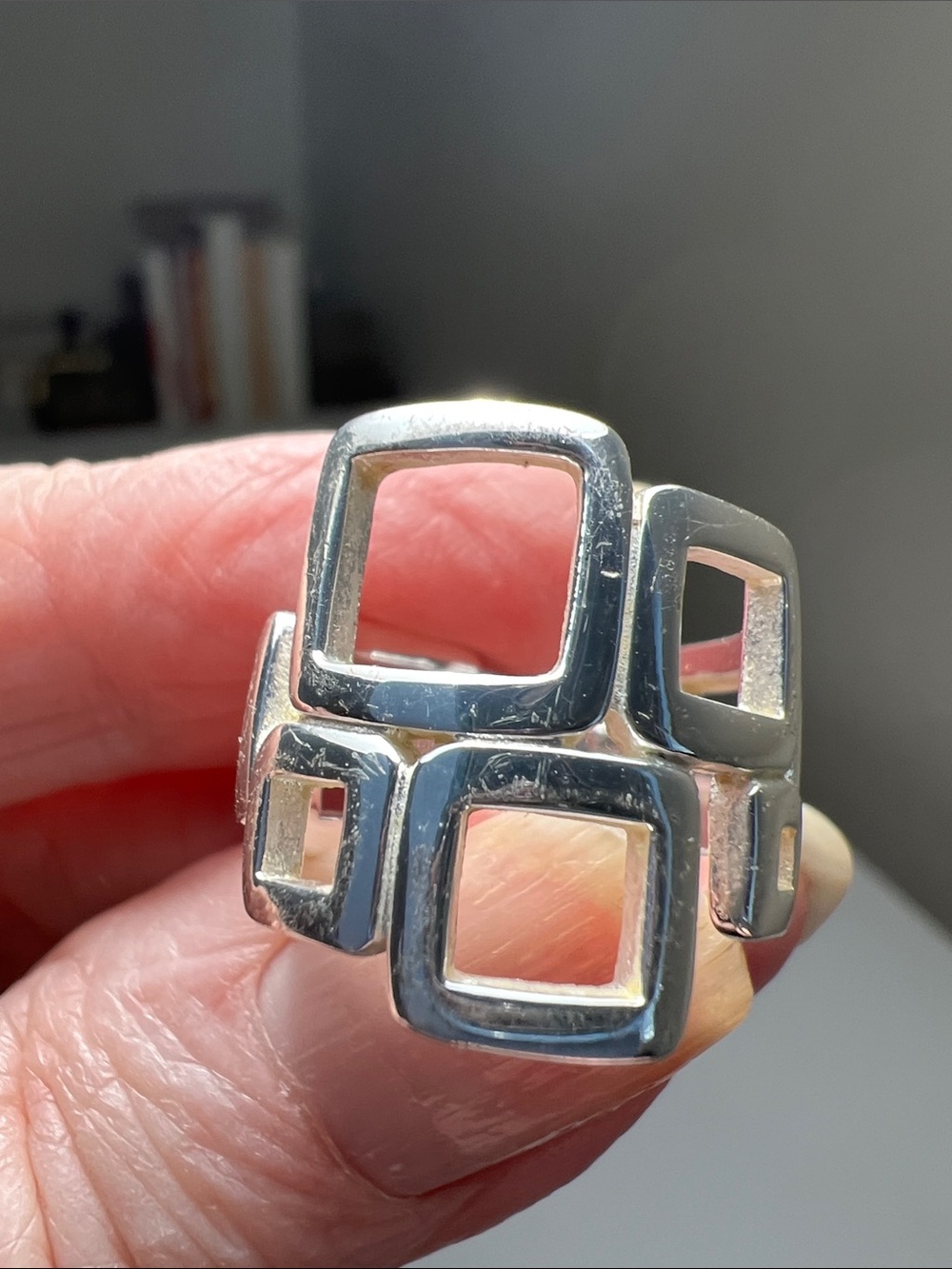 Sterling Silver Geometric Open-Square Ring - 925 Sterling Silver- Heirloom
